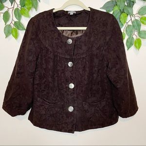J Jill Floral Textured Brown Jacket Oversized Button Size 14